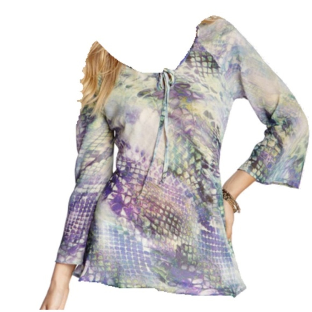 Sienna Rose EUC Sheer floral print bias tunic in python wondering Size M